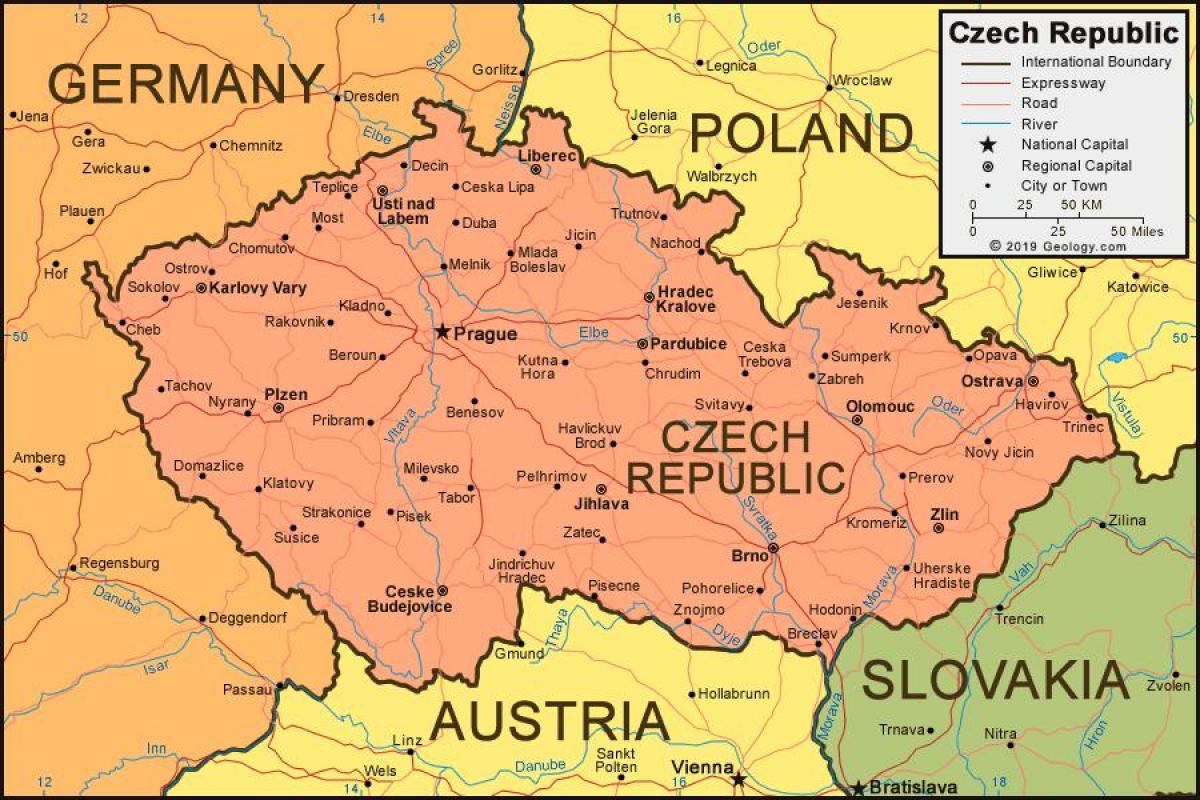 Чехия карта с градовете 